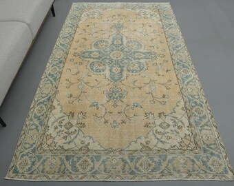 5x9 Ft Vintage Handmade Turkish Area Rug, Oushak Rug, Bohemian Rug, Living Room Bedroom Authentic Rug, Oriental Neutral Color Rug, Carpet