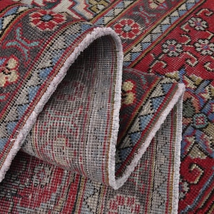 9&#39;7x12&#39;4 ft, VINTAGE PERSIAN RUG, Handmade Rug, Wool, Office Rug, Red Color, Minimalist, Floral, Washable, Living Room Rug, Bedroom Rug
