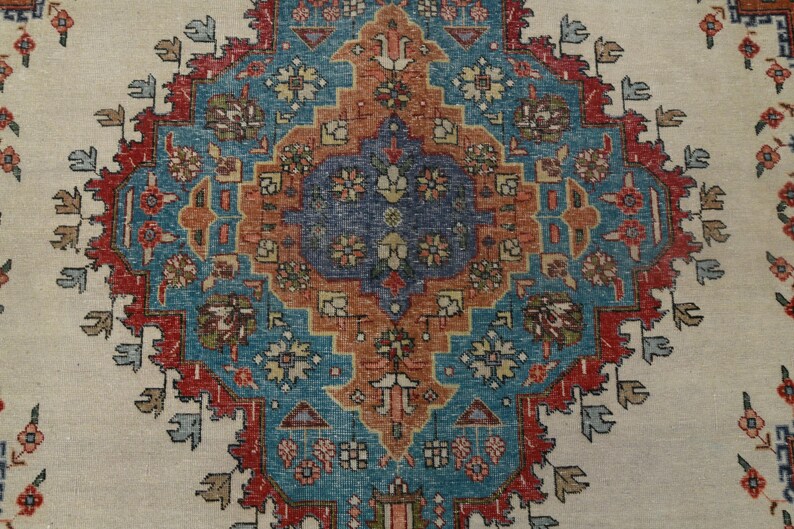 10x14 Ft, White Turkish OUSHAK Area Rug, Vintage Rug, Handwoven Rug ...
