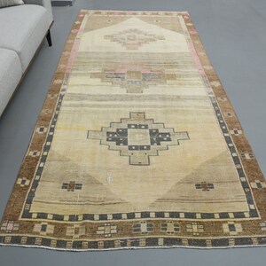 5x10 Ft Turkish Runner, Oushak Runner, Vintage Runner, Hallway Rug, Wool Rug, Wide Runner, Kitchen Rug, Entryway Rug, 5x10 Rug, Brown, Beige