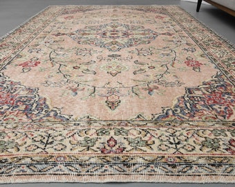 5'8 x 8'6 Ft Vintage Area Rug, Living Room Rug, 6x9 Rug, Floral Rug, Antique Rug, Bohemian Rug, Distressed Rug, Floor Rug, Kids Room Rug