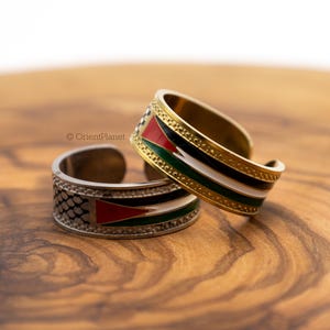 Palestinian Flag Ring - Solidarity Ring - Flag of Palestine & Keffiyeh Pattern Gold and Silver