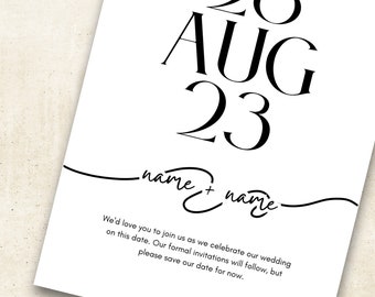 Réservez la date, faire-part de mariage moderne, blanc élégant classique, modèle modifiable A5 (papeterie de mariage personnalisée)