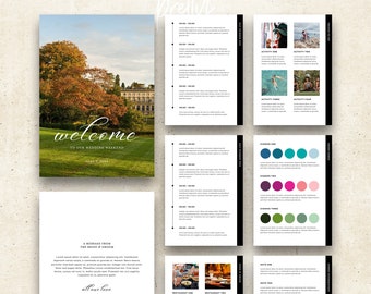 Modèle d'itinéraire personnalisé pour le week-end de mariage : chronologie A5, code vestimentaire (modifiable)