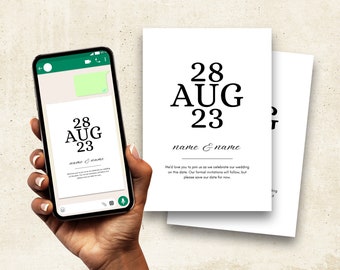 Réservez la date, faire-part de mariage moderne, blanc élégant classique, modèle modifiable A5 (papeterie de mariage personnalisée)