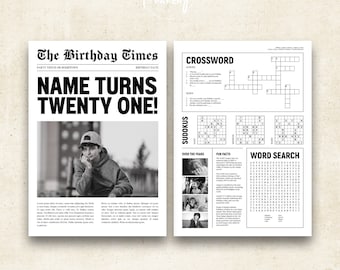 21st Birthday Newspaper Template: Personalized Party Games (A4)