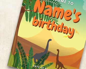 Fête d'anniversaire pour enfants Panneau de bienvenue Thème des dinosaures Animaux de dessin animé (Modèle A3 modifiable)