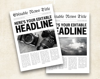 Faire-part modifiable dans un journal – Poster d'actualités grand titre A4 imprimable | Téléchargement numérique