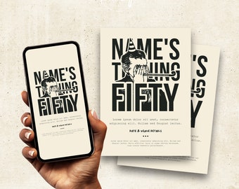 Modèle d'invitation pour 50e anniversaire : thème vieil homme grincheux (A5 et numérique)