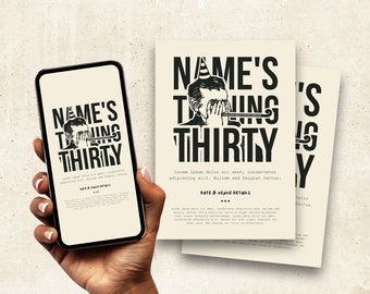 Modèle d'invitation 30e anniversaire : thème Grincheux vieil homme (A5 et numérique)