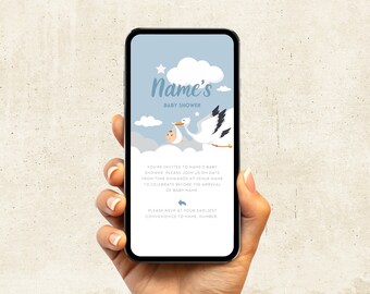 Invito per baby shower digitale Baby Blue (modello di invito con dimensioni dello schermo personalizzate modificabili)