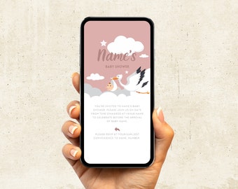 Invito per baby shower digitale rosa antico (modello di invito con dimensioni dello schermo personalizzate modificabili)