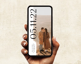 Modello modificabile digitale Save the Date (articoli di cancelleria per matrimoni personalizzati con dimensioni dello schermo)