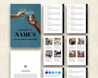 Itinéraire du week-end de l'enterrement de vie de jeune fille avec chronologie, codes vestimentaires et plus encore (modèle A5 modifiable personnalisé)