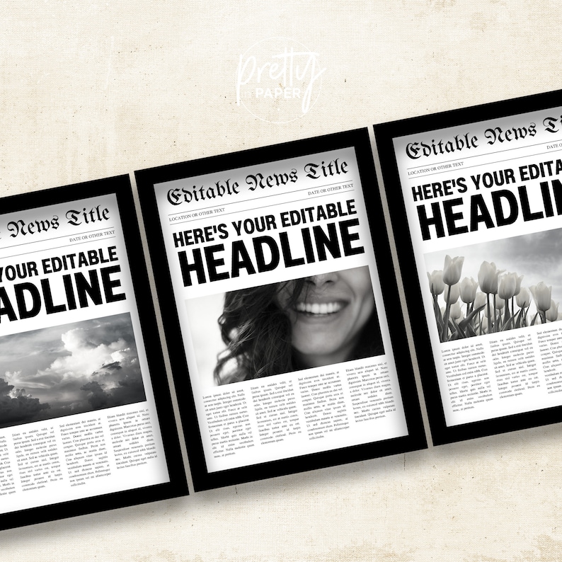 Newspaper Announcement, Headline News, Editable Print Template A4