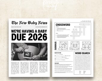 Faire-part de grossesse modifiable « New Baby News » | Modèle imprimable de jeu de baby shower au format A4