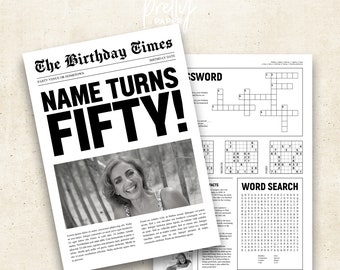 Modèle de journal pour les 50 ans : jeu de société sur toile éditable (téléchargement numérique A4)