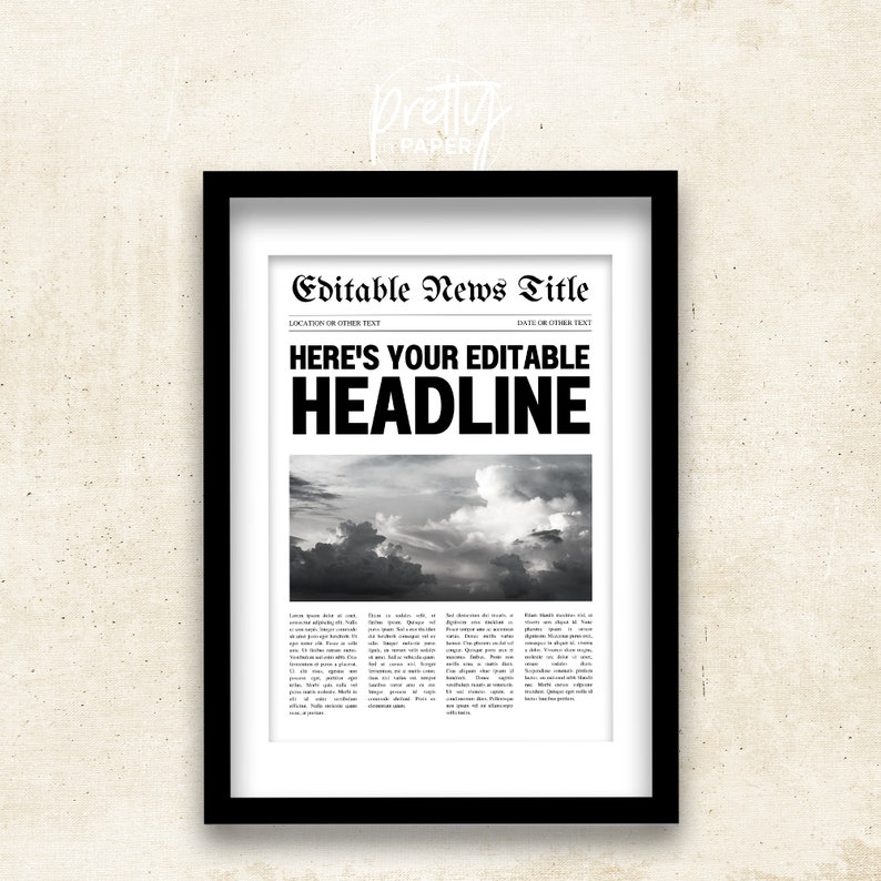 Newspaper Announcement Headline News Editable Print Template Etsy