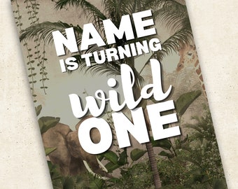 Panneau de bienvenue pour fête d'anniversaire pour enfants Wild One Theme Jungle Animals Floral (Modèle A3 modifiable)