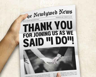 Modèle de journal de mariage modifiable : Merci et jeu d'invités (téléchargement PDF sur toile A4)