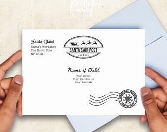 Modèle d'enveloppe modifiable pour le père Noël : motif de Noël imprimable au pôle Nord (téléchargement instantané)