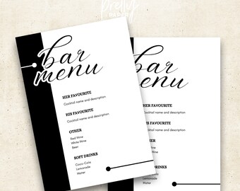 Menu du bar, cocktails His & Hers, signalisation de mariage imprimable, modèle modifiable A5 (papeterie modifiable personnalisée)