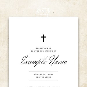 Baby Christening, Baptism, Naming Ceremony Party Invitation, Editable Personalised Template (A5 & Digital Screen Size) White Classic Theme