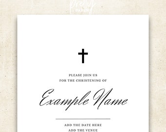 Faire-part de baptême blanc classique : modèle A5 modifiable