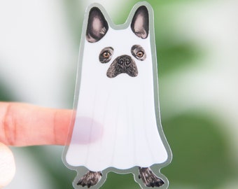 Clear Spooky Frenchie Sticker | Frenchie sticker | French bulldog | Halloween dog | dog sticker | ghost sticker | Halloween sticker | Funny