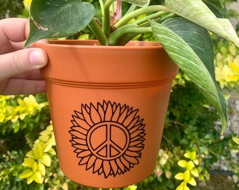 Peace Flower 6” Plastic Terra Cotta Planter Pot