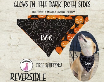 Over the Collar Orange With Boo Words Gift for Pets Slip on Bandana - Halloween Dog Cat Bandana