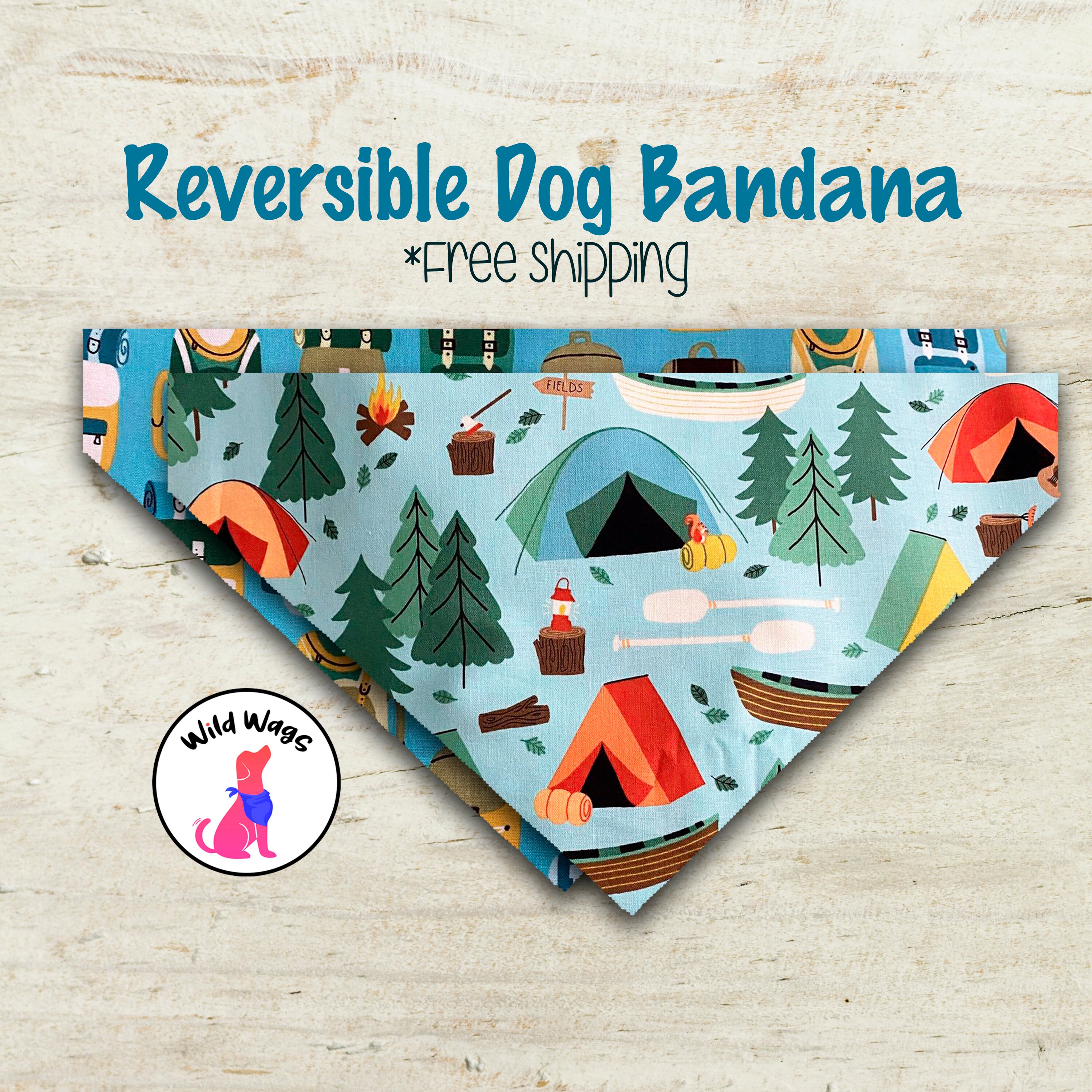 Camping Bandana Reversible Dog Bandana Over the Collar Etsy