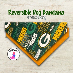 Green Bay Packers Reversible Dog Bandana, Football Bandana, Custom Over the Collar Dog Bandana,Green Bay Packers Fabric, Football gifts