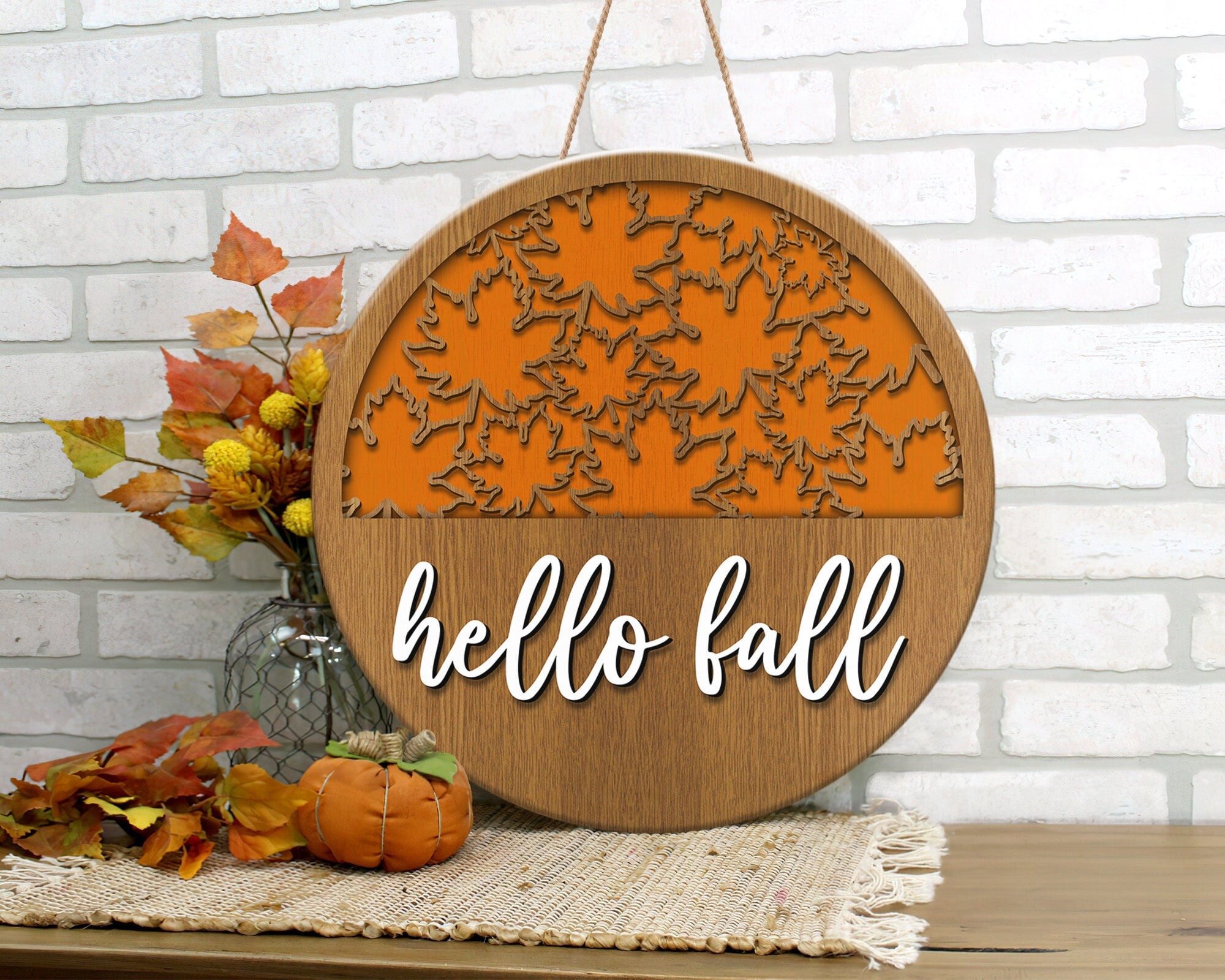 Hello Fall Wood Door Sign Fall Door Hanger Fall Door Decor Etsy
