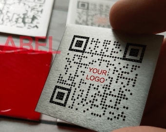 Juego de 20 etiquetas metálicas con código QR para restaurante, menú de mesa de cafetería con adhesivo posterior