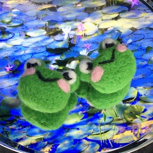 Frosch Handgemachte Nadel filz Sterling Silber Ohrringe