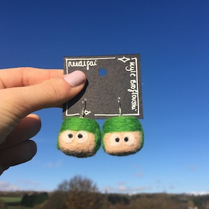 Kyle Broflovski Handmade Needle Felt Sterling Silver Earrings