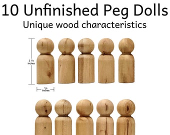 10-Pack Peg Dolls with Unique Characteristics | Blank and Unfinished | 2-3/8 inches tall | 7/8 inches diameter | Discounted Craft Ready!