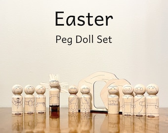 Easter Peg Doll Set - Crucifixion and Resurrection Crèche Activity - Christian Bible Characters: Jesus, Mary Magdalene, Angel, Disciples