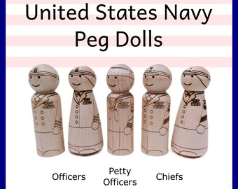 United States Navy Peg Doll Sailors - Officer / Chief Petty Officer / Petty Officer / Seaman - Bootcamp Graduation Gift - Laser Engraved