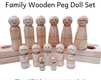 Personagens de bonecas de madeira para família - Bebê/Menino/Menina/Mãe/Pai/Avó/Avô/Cachorro - Faça você mesmo, pinte seu próprio artesanato - Gravado a laser