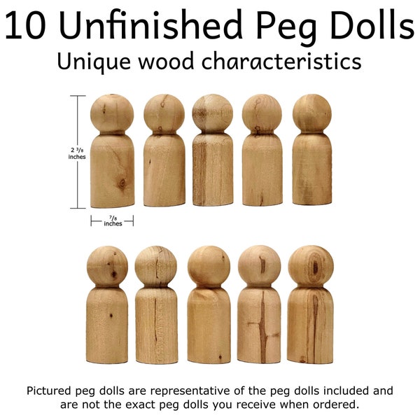 10-Pack Peg Dolls with Unique Characteristics | Blank and Unfinished | 2-3/8 inches tall | 7/8 inches diameter | Discounted Craft Ready!