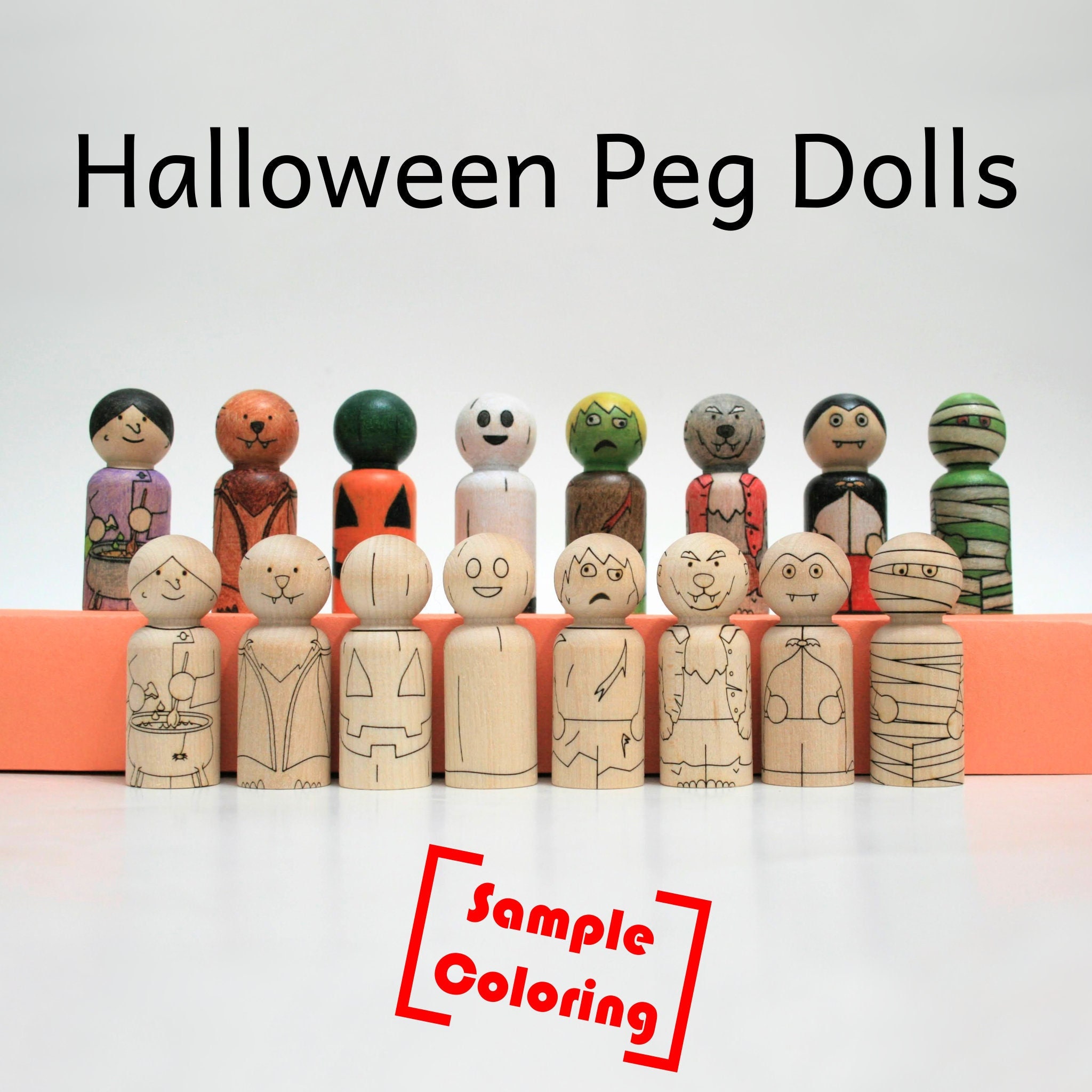 Family of 6 Wooden Peg Dolls Unfinished Wooden People Medium