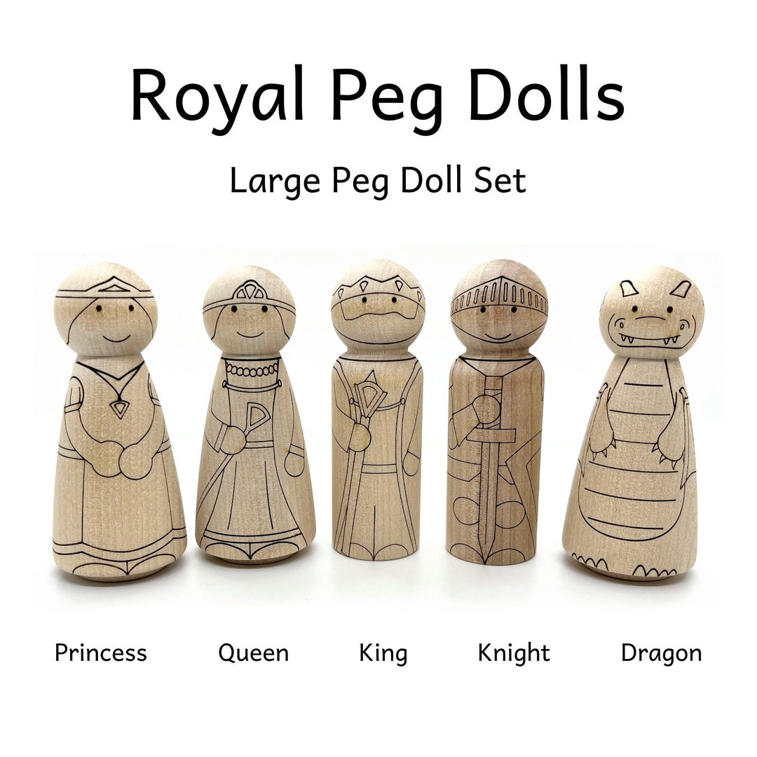 Large Royal Peg Doll Set - Wooden Characters - King / Queen / Princess ...
