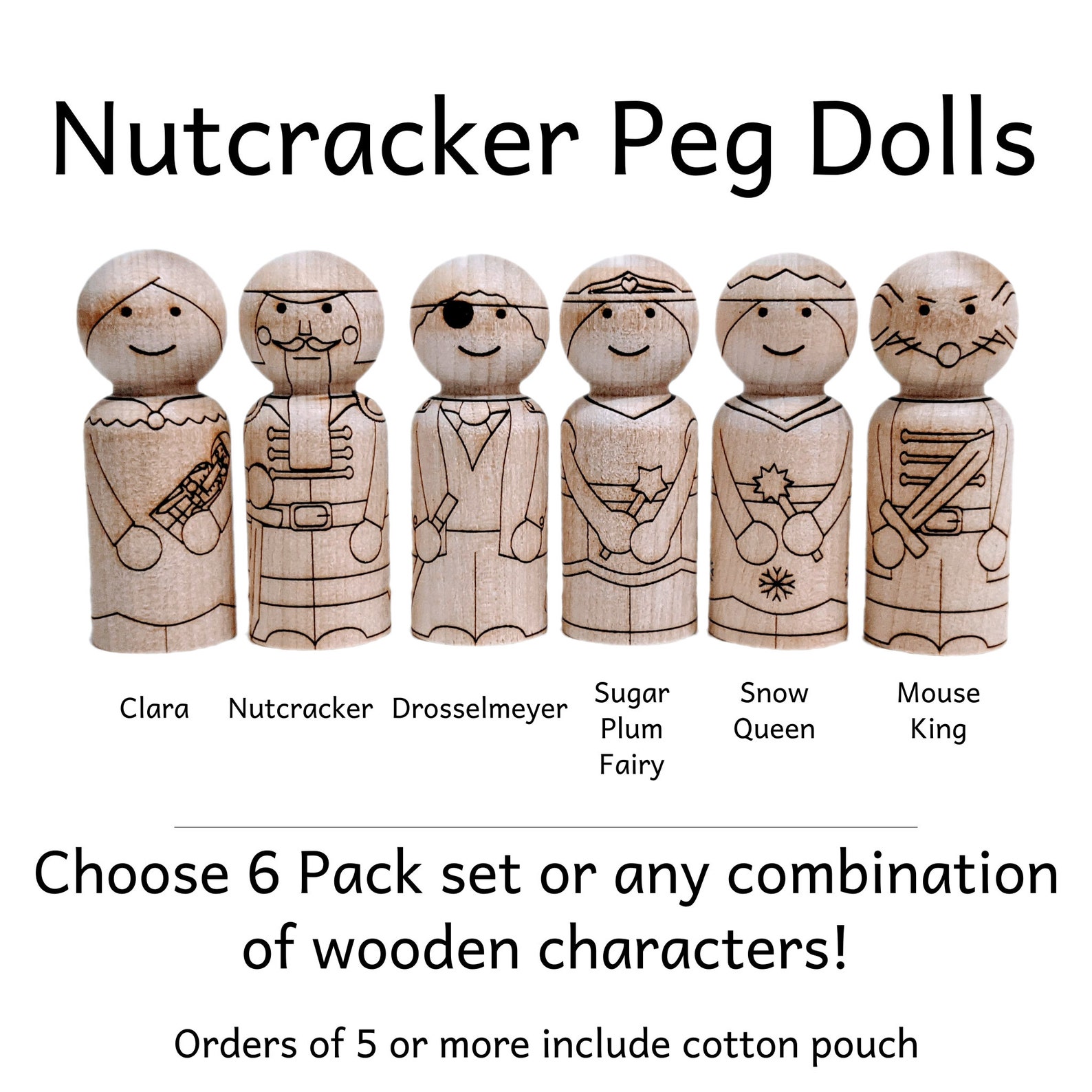 Nutcracker Peg Doll Set Clara Nutcracker Drosselmeyer Etsy
