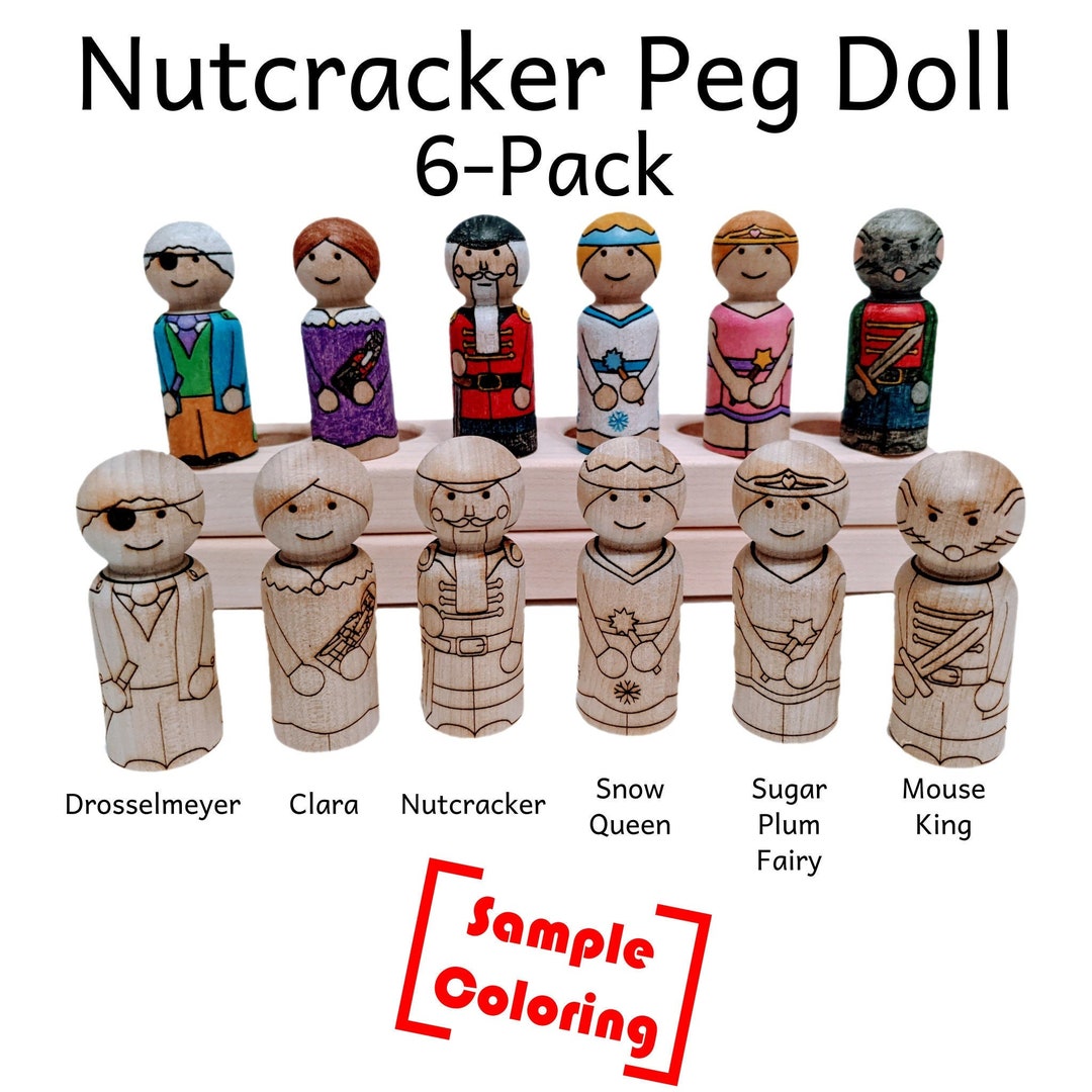 Nutcracker Peg Doll Set Clara, Nutcracker, Drosselmeyer, Sugar Plum