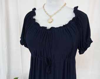 Empire waist navy blue maxi dress with short puff sleeves