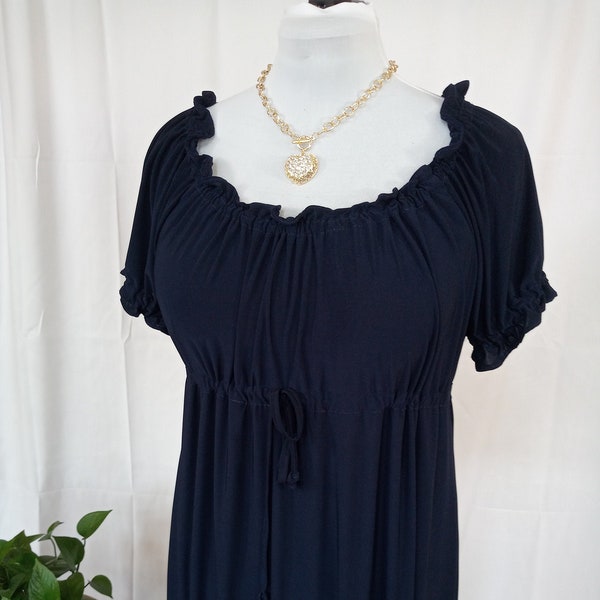 Empire waist navy blue maxi dress with short puff sleeves