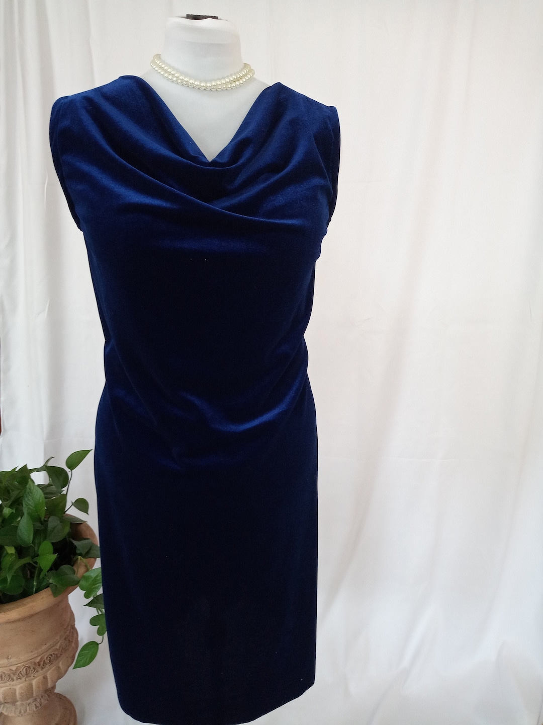Blue Velvet Cowl Neck Lace-Up A-Line Long Formal Dress