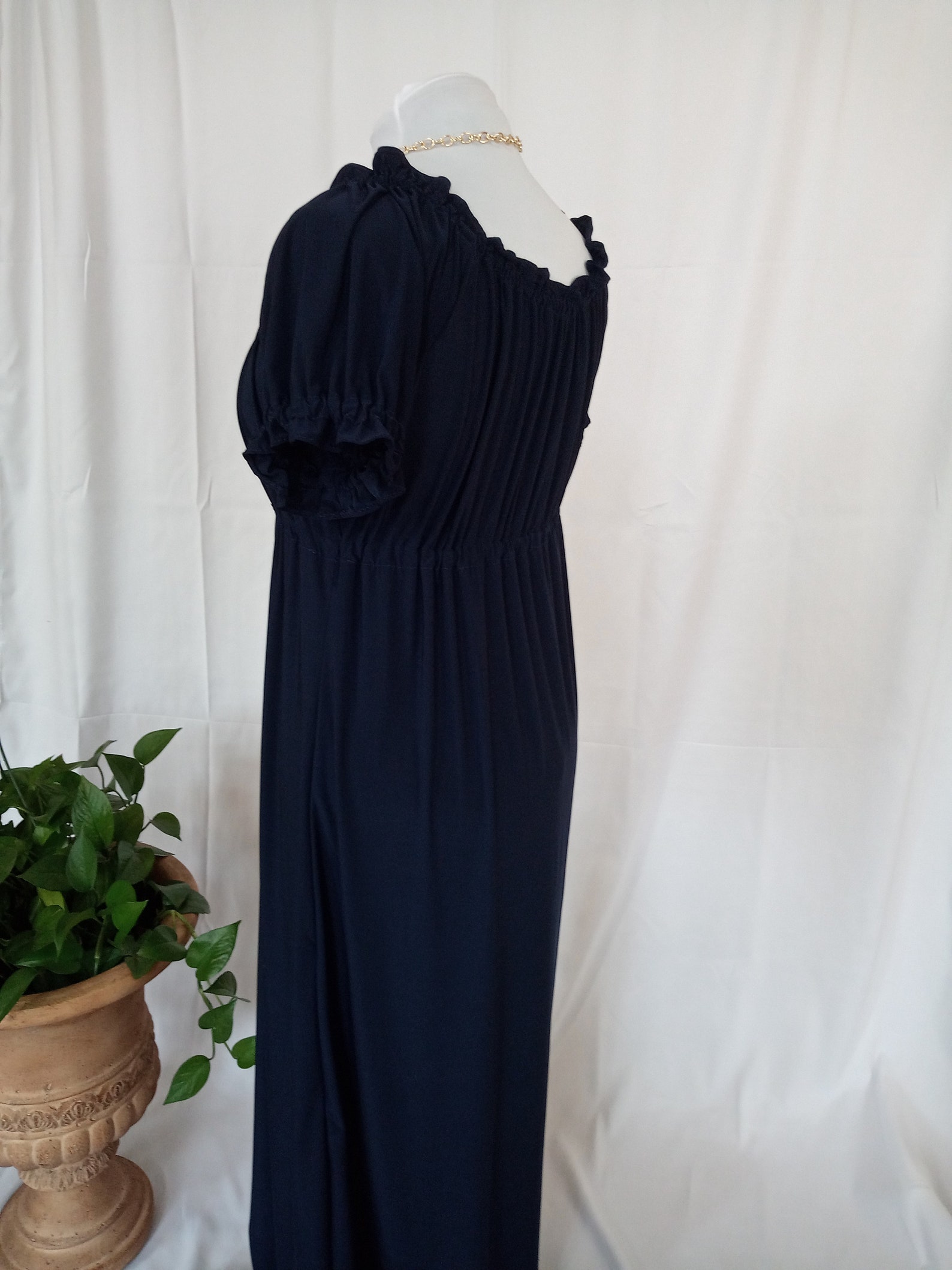 Empire Waist Navy Blue Maxi Dress With Short Puff Sleeves - Etsy